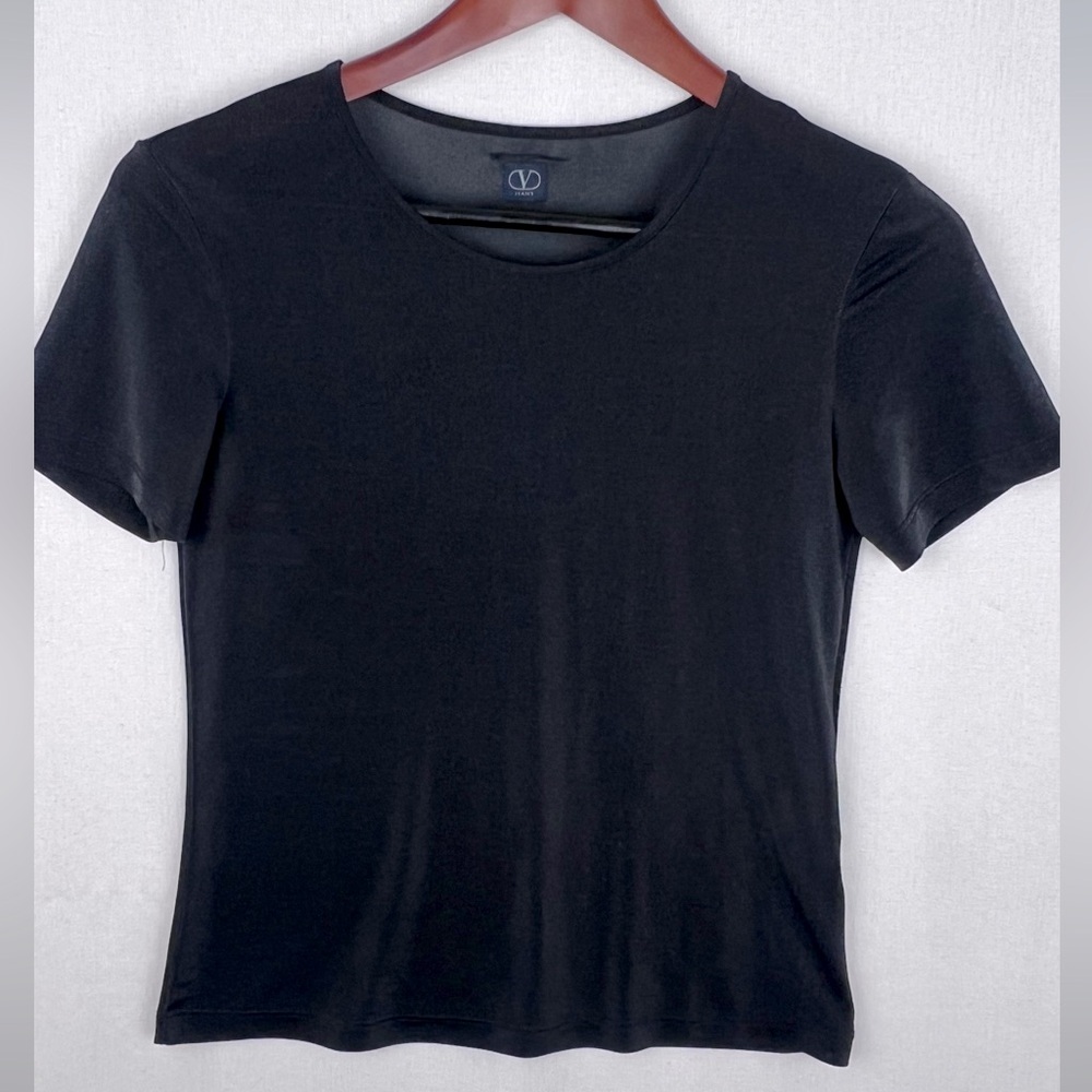 Valentino Jeans Vintage  Black Women's Top Tee Short Sleeve shimmery sheer